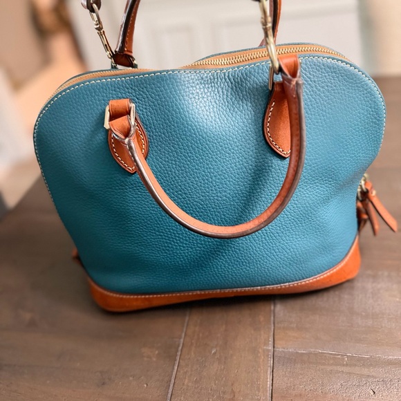 Dooney & Bourke Blue and Brown Leather Satchel - Picture 2 of 13